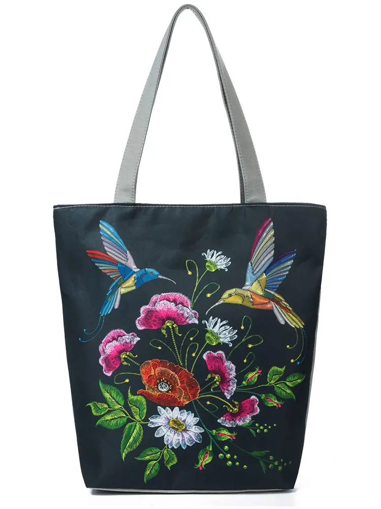 Retro Embroidery Flower Bird Printed Handbags Portable All-match Shoulder Bag Vintage Tote Bag Aesthetic Large Shopper For Wife