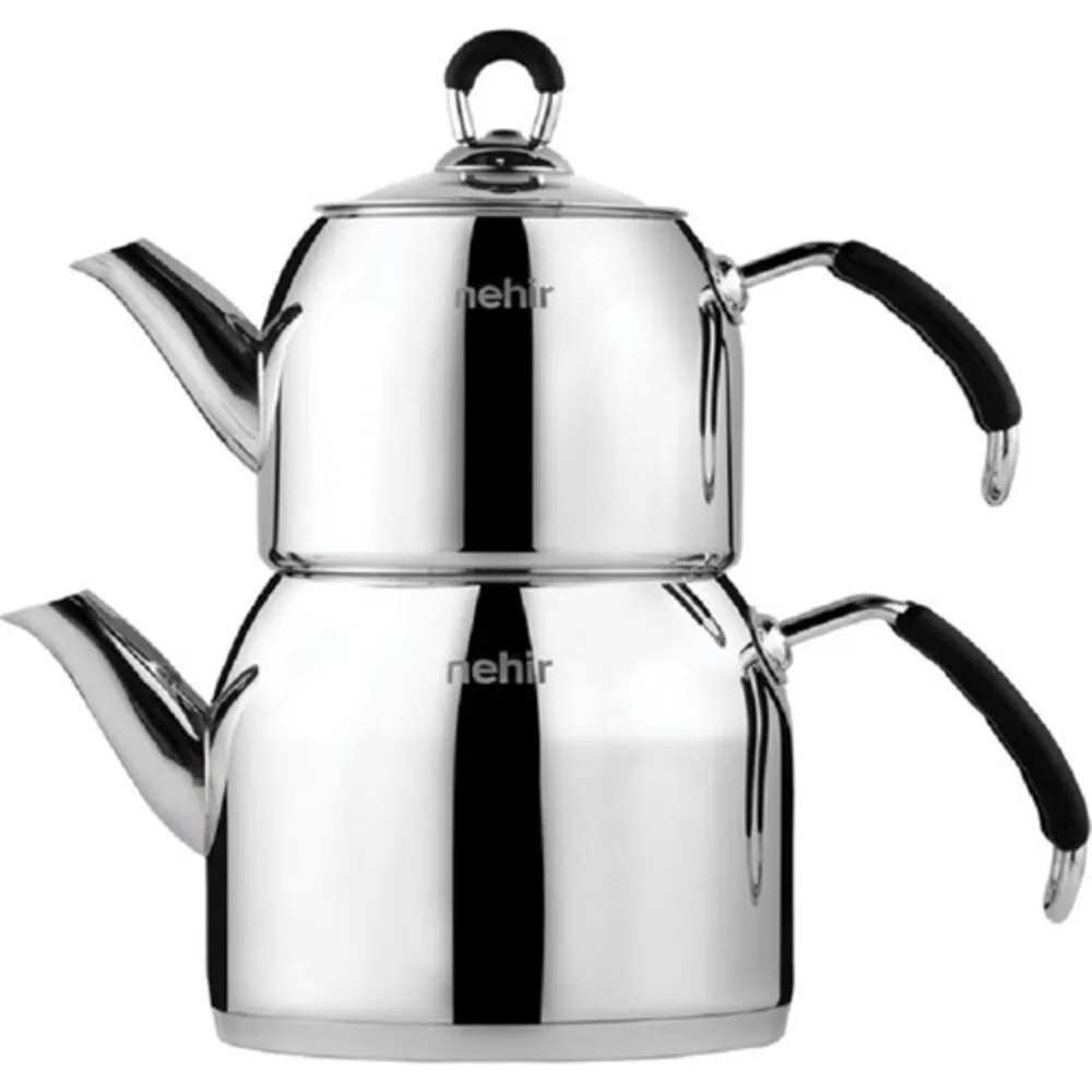 Mid Size Teapot With Inside Filter Stainless Steel Black Handle Capacity 2.75 Litres Inside Strainer Turkish Tea Herbal Tea