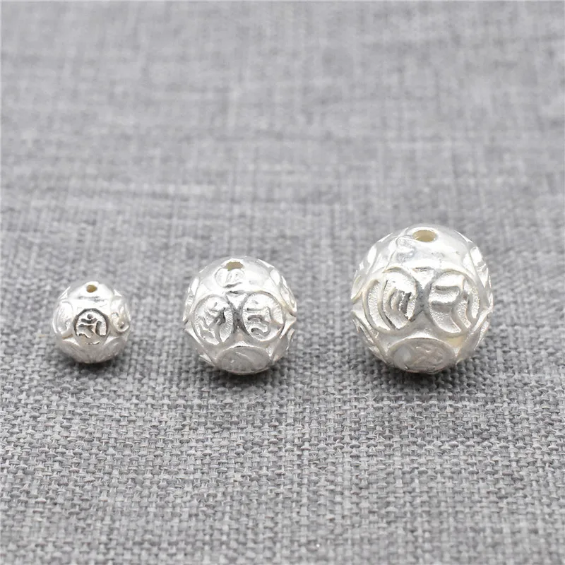 6 Pieces of 925 Sterling Silver Om Mani Padme Hum Prayer Beads for Buddhist Bracelet Necklace