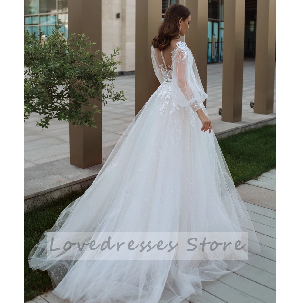 Boho lace Puffy Tulle Wedding Dresses Court Train Strapless White Bridal Gowns 2022 New Spring Women's Dress Robe De Mariée