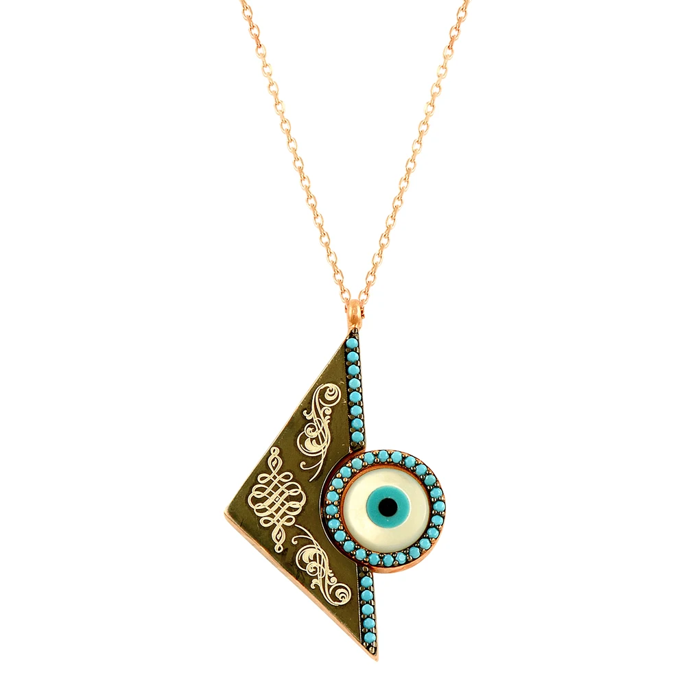 Calligraphy Necklcae Evil Eye New Silver Women Turkish Evil Eye 925 Sterling Silver Art Craft Turquoise Pyramit Good Luck