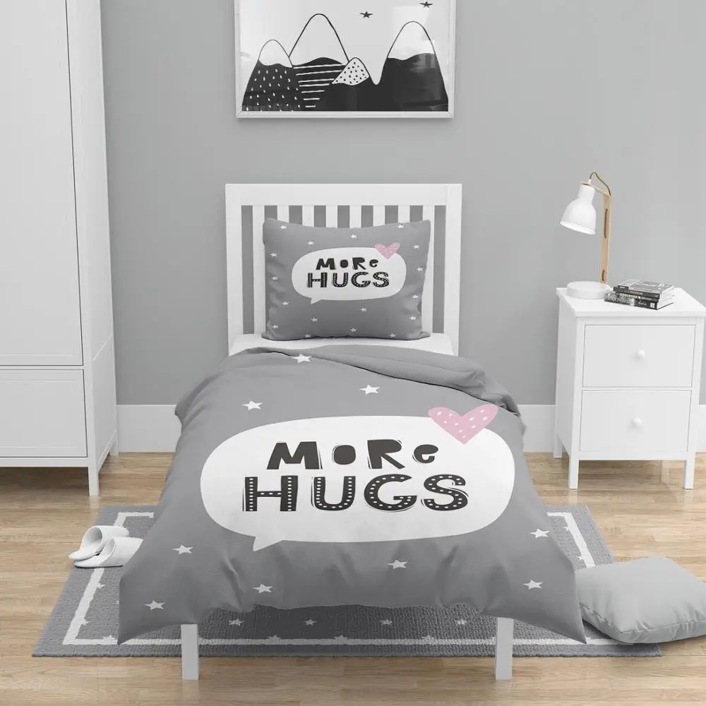 

Else 4 Pcs Gray White More Hugs Red Heart Stars 3D Print Cotton Satin Chidren Kids Duvet Cover Bedding Set Pillow Case Bed Sheet