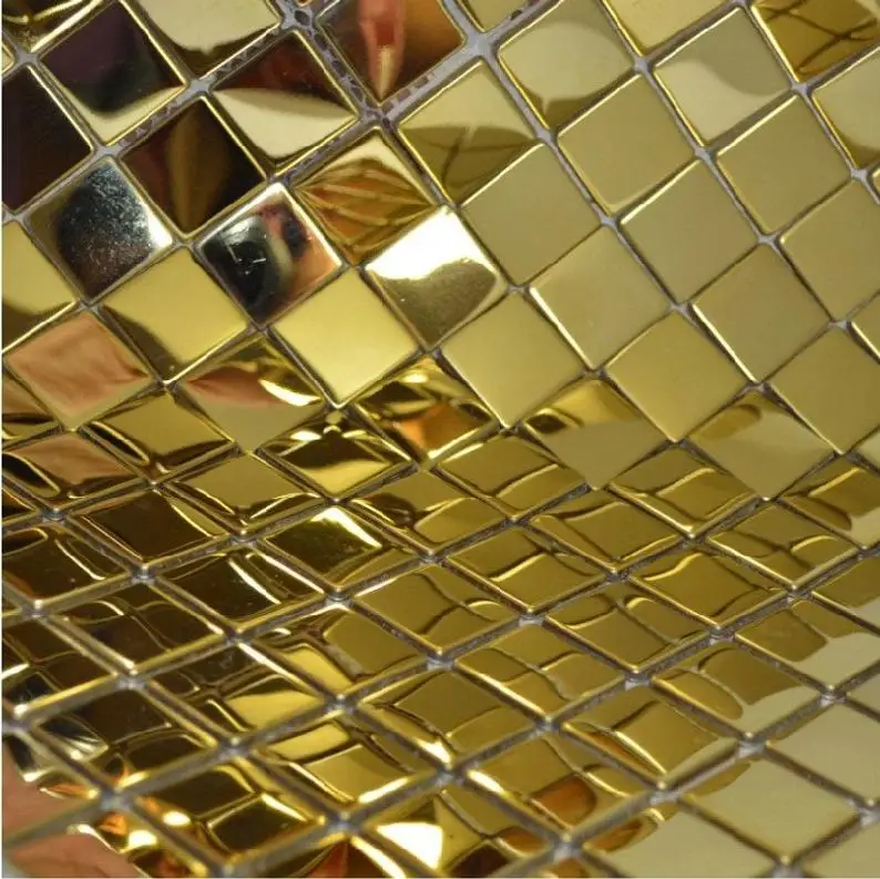 11 PCS Gold Metal Mosaic Backsplash SMMT039 Stainless Steel Metallic Bathroom Kitchen Wall Tiles