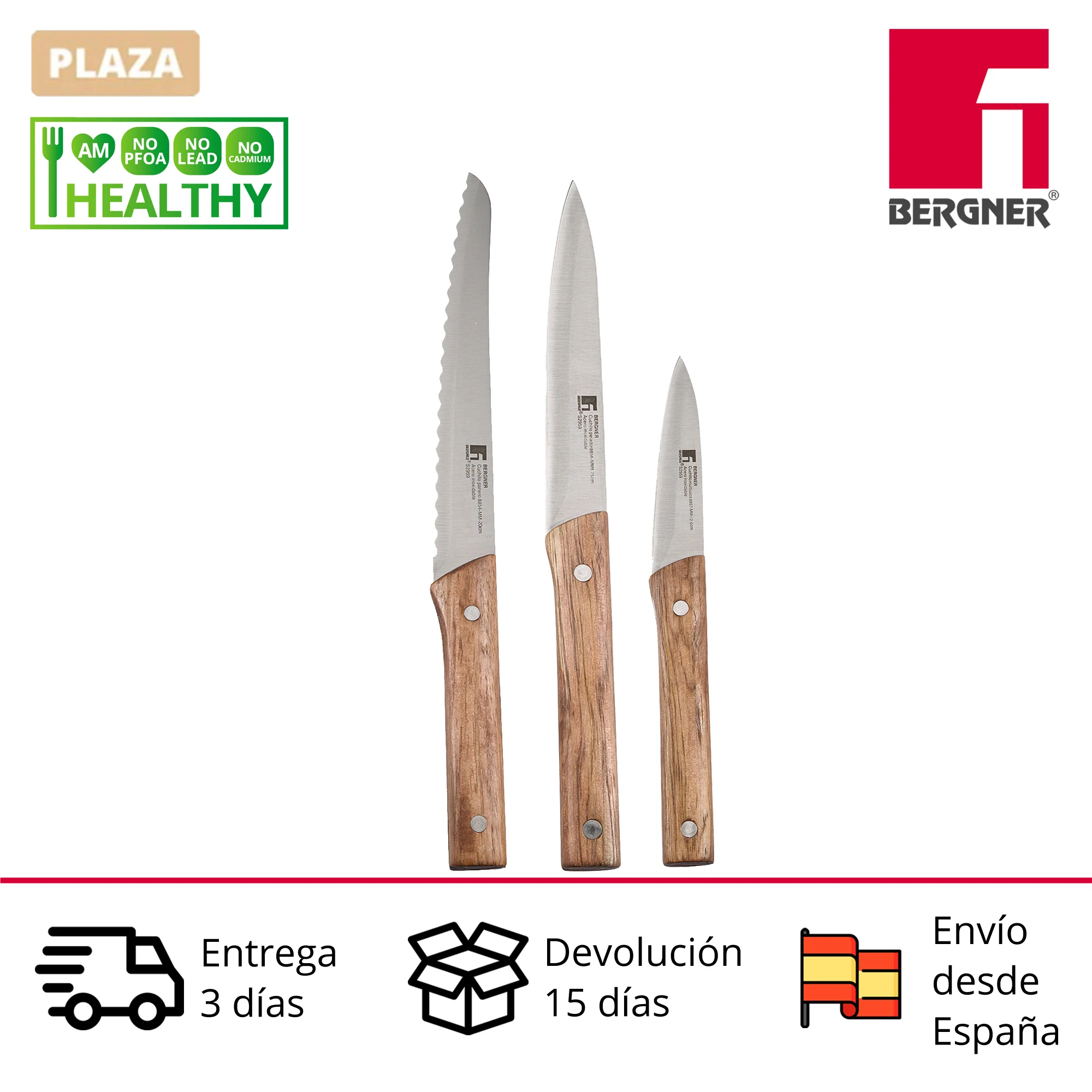 BERGNER Nature kitchen knives in stainless steel with Wizard with traditional wooden touch