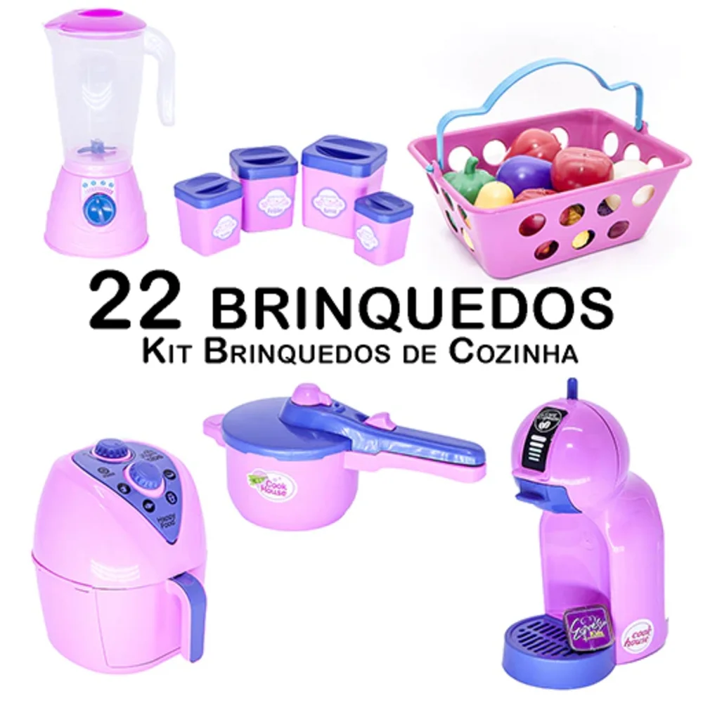 Children's Kitchen Coffee maker Air Fryer Pan Market 22 Pieces Educational Toy For Children Girls and Boys