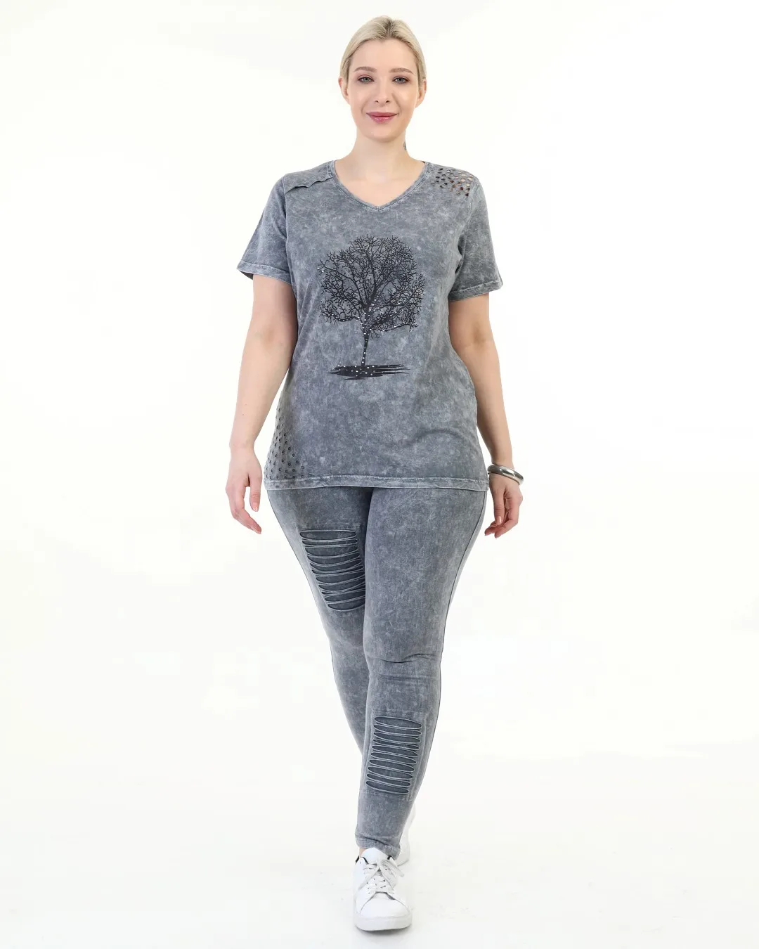 

Diaves Women Plus Size Summer Fashion Self-Effect-Flushing Track Suit Sets Turkish Quality