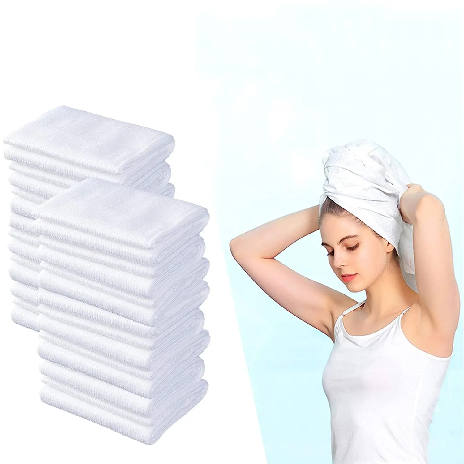 

50 pcs Essential Disposable Hair Towels for Women 40*80cm Each Super Absorbent Quick Dry Hair for Drying all Type Hair Fast Ship