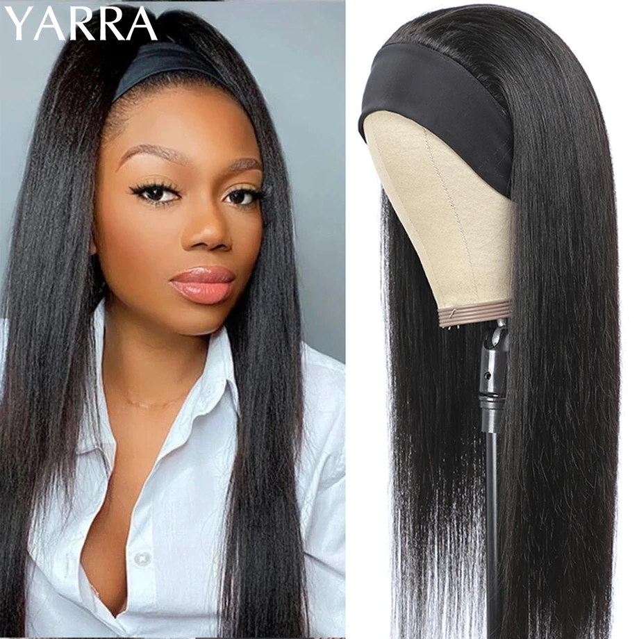 

26 28 30 Inch Long Straight Headband Wigs Human Hair Brazilian Straight Headband Wigs For Black Women Machine Made Remy Yarra