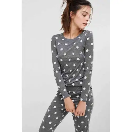 Merry See Gray Star Pattern Stylish Pajamas set