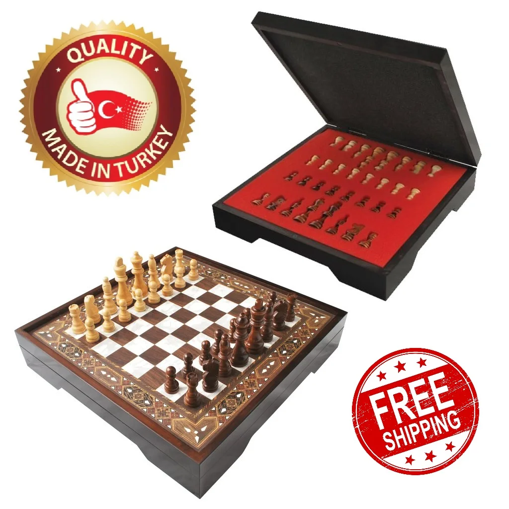 Chess Set Large 30x30x7 CM Top Quality Orient Pearl Wooden Box Folding Game Board Interior Storage Wood Checkers Gift Ajedrez