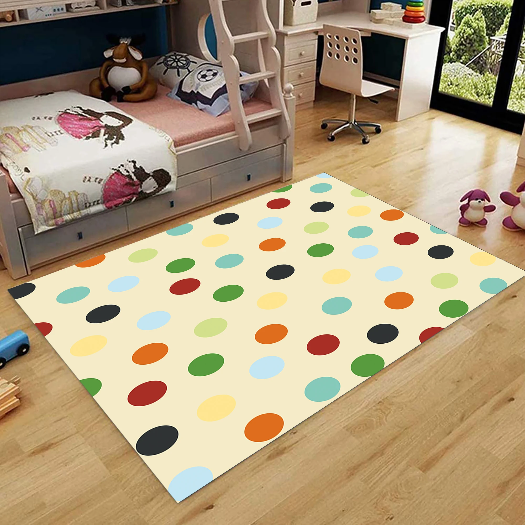 

Colored Balls Paterned Decorative Rug, Cream Color Rug, For Living Room, Bedroom Area Rugs, Modern Carpet, Kids Room Rug