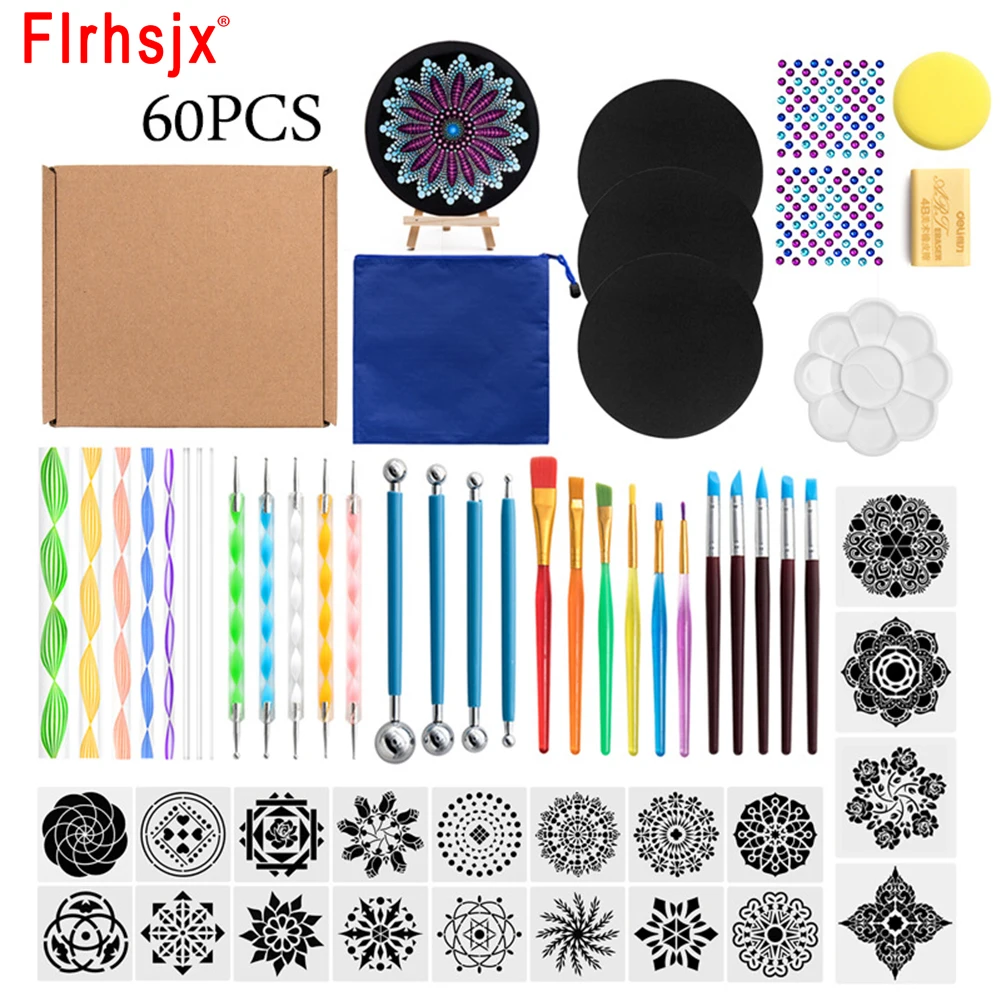 

60pcs Mandala Dotting Tools Set Painting Rocks Stencil Graffiti Embossing Kit for Painting Rocks and Mandella Art DIY Tools