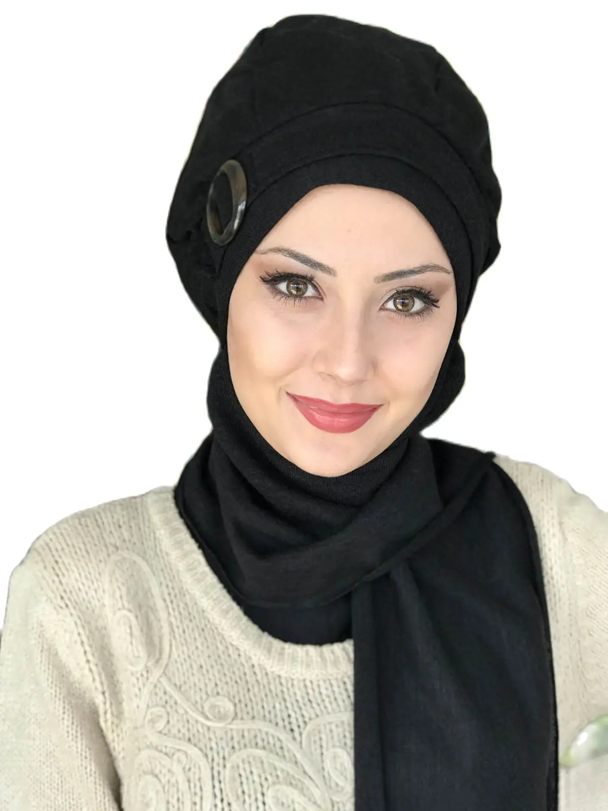 New Fashion Hijab Woman 2021 Muslim Islamic Bonnet Tulle  Chiffon Black Buckled Scarf  Striped Beanie Shawl