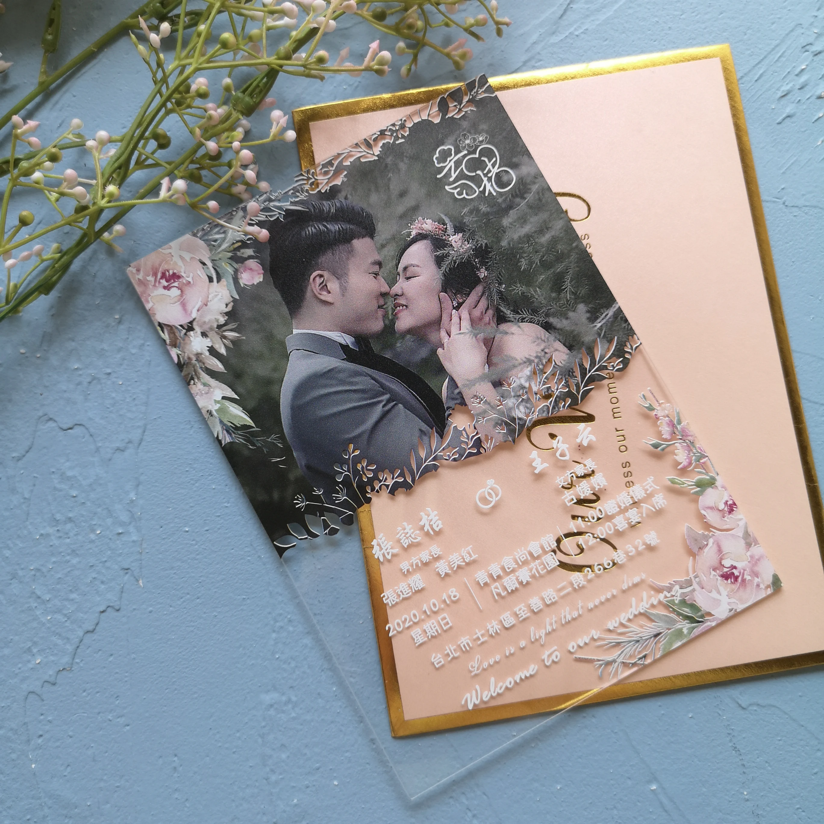 

Custom Photo Acrylic Wedding Invitation with Envelope Personalized Invitation Cards DIY Baby Shower Invitations Party Decor