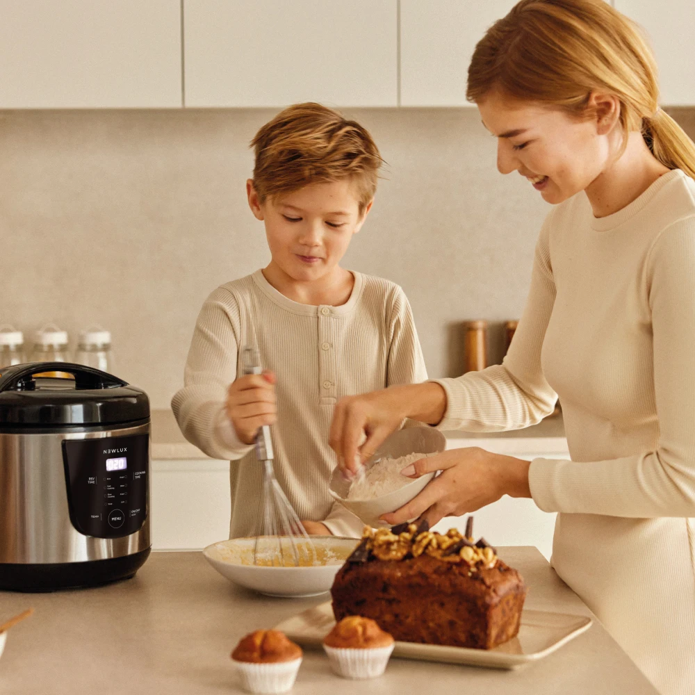 NEWLUX-Robot de Cocina Multifunción 5L Mod.NEWCOOK con Cubeta Antiadherente, Programable 24H, 9 Funciones y 8 Menús automáticos. Mantiene Caliente