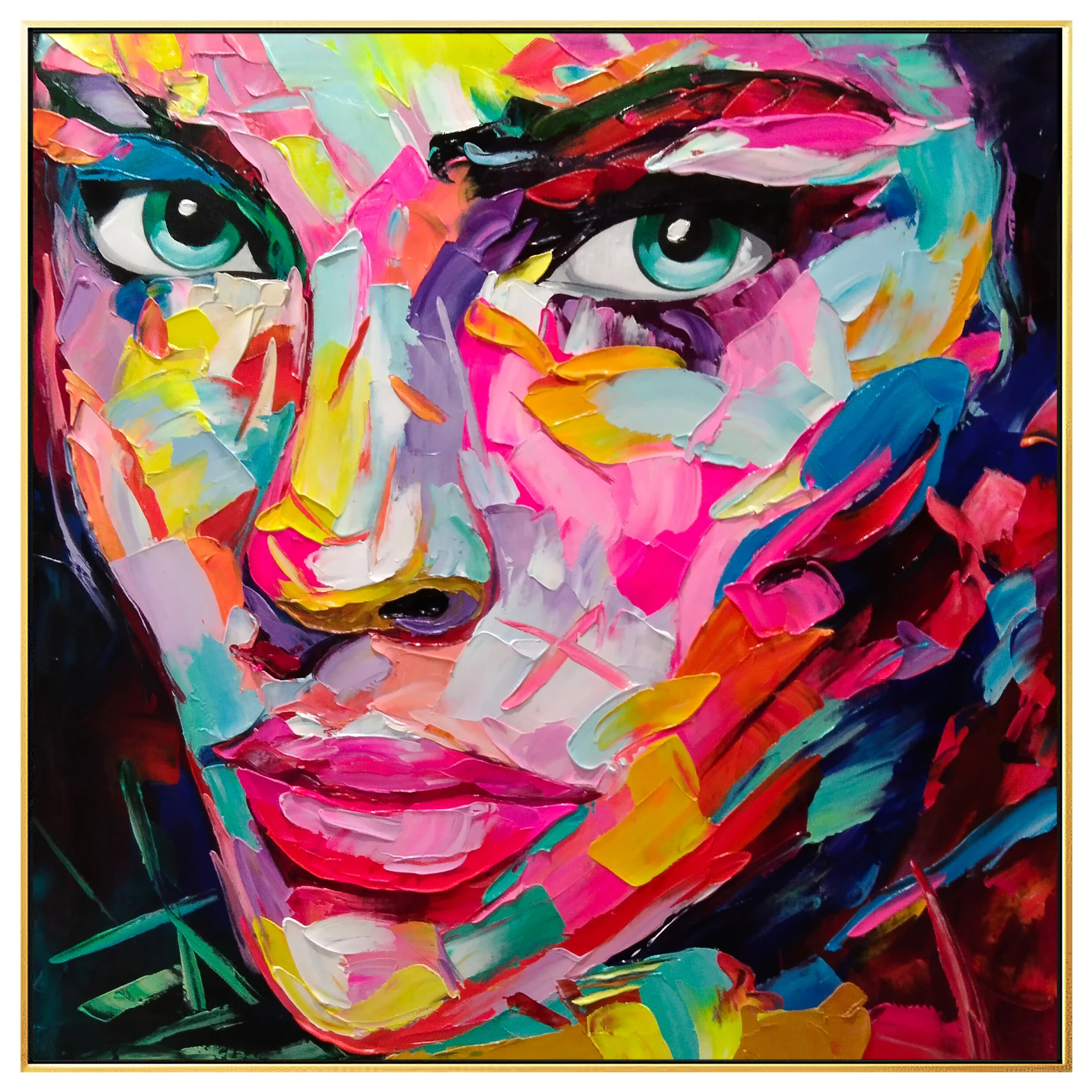 

Francoise Nielly Colorful Palette Knife Face Portrait Painting On Canvas Large Wall Art Modern Home Decor Interior Decoration