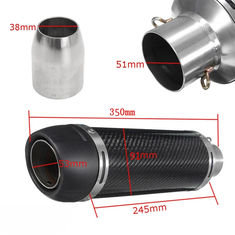 Silp On 350mm Carbon Fiber Universal Motorcycle Exhaust Muffler Tail Pipe With DB Killer 38-51mm Silencer Escape Tips System