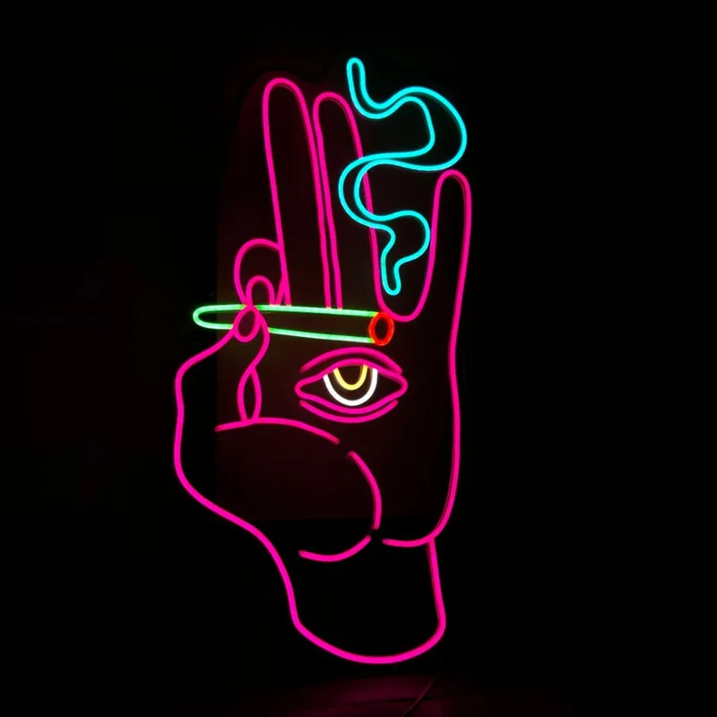 Sinal de néon led fumar mão com cigarro comum personalizado neon sinal de néon decoração da parede arte presente led sinal de luz decoração loja decoração do quarto