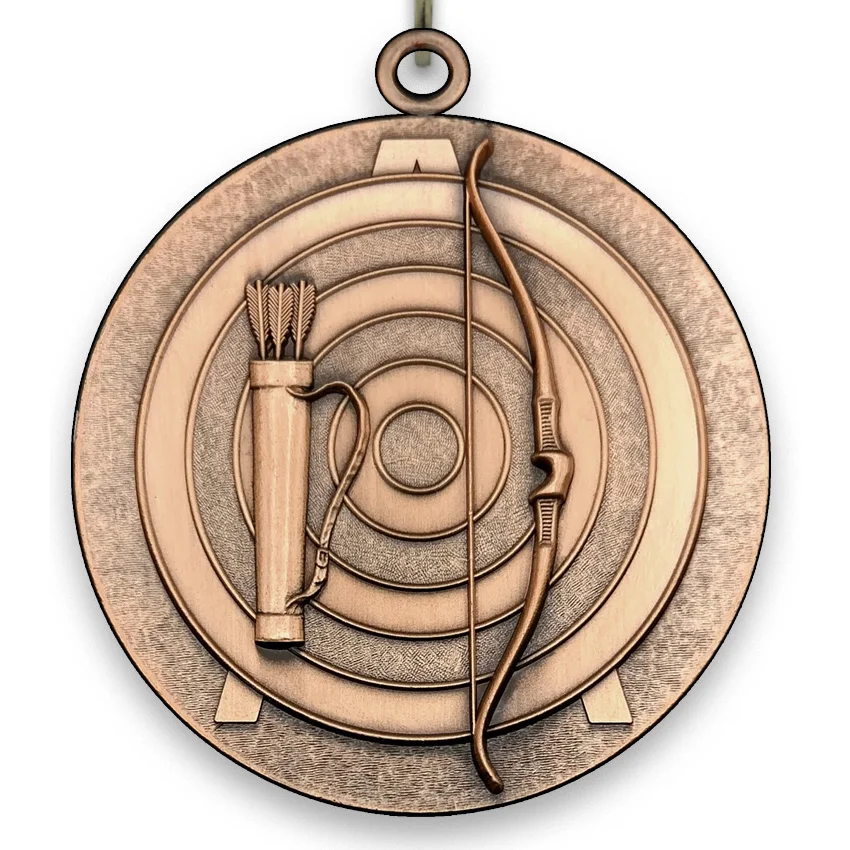 Large Metal Archery Bronze Medal - 6,4 cm - with Neck Ribbon size 2.2cm x 80cm - Choice of Ribbon Colours.