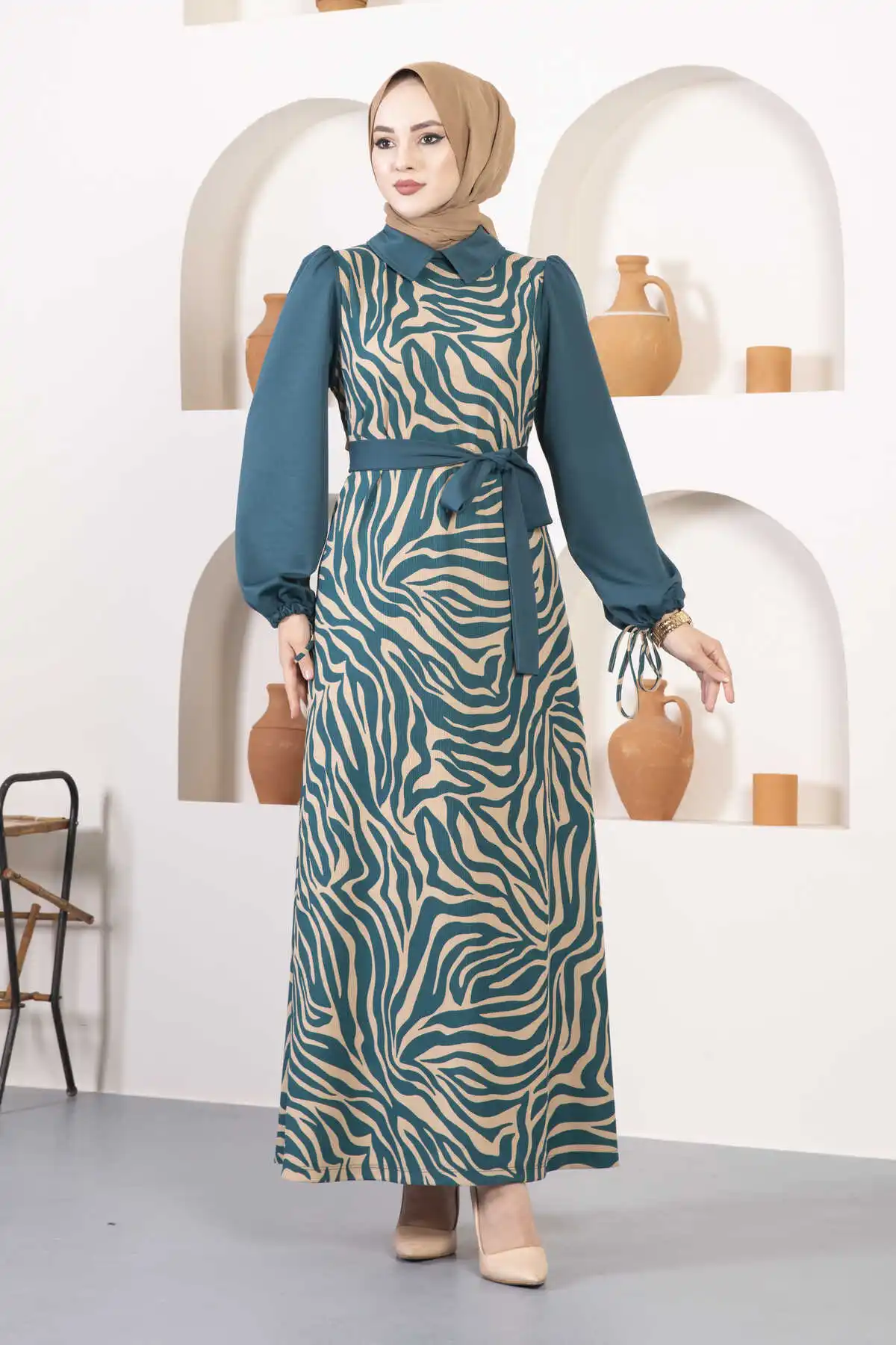 Women Zebra Patterned Dress Muslim Dress Women Luxury Kaftan Dubai Abaya Turkey Musulman African Hijab Longo Vestidos Modest