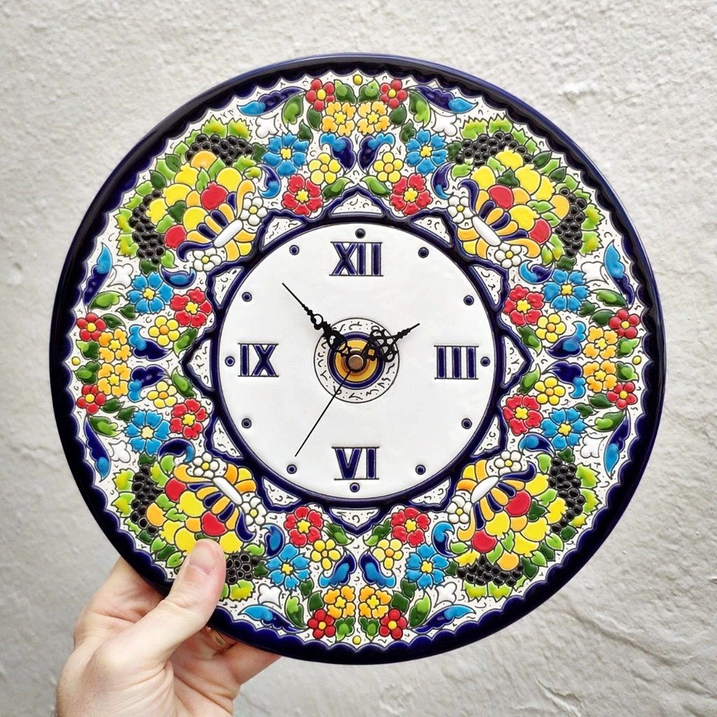 Spanish ceramic clock 29 cm/11,4 inch diameter-hand enamelled-Art-wall clock-home and decor-