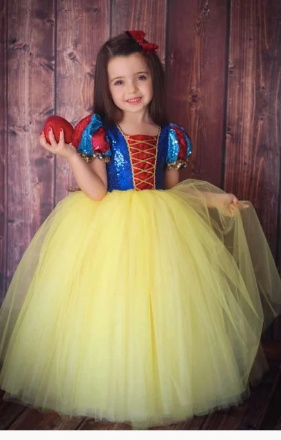 The Tarlatanl Cotton Princess KostümüYaz princess dress for girls snow White Cosplay costume puff sleeve kids dress children party do