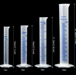 Cylindre PEUGEOT hexagonal en plastique avec fond bleu, outils de laboratoire de chimie, école, cuisine, marques de tique, 10 ml, 25 ml, 50 ml, 100ml, 1PC