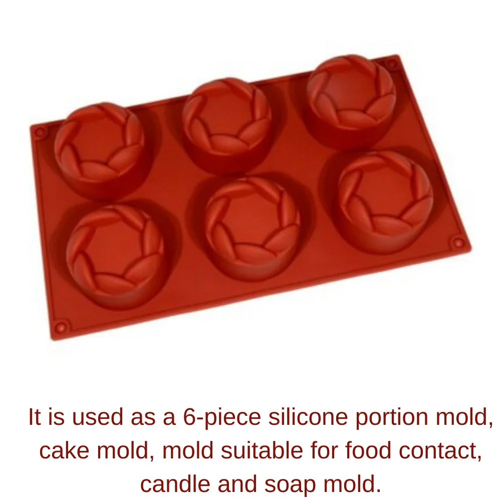 It is used as a 6-piece silicone portion mold, cake mold, mold suitable for food contact, candle and soap mold.