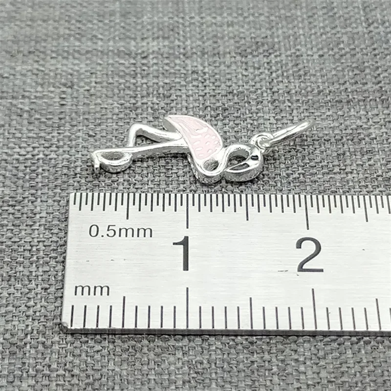 4 Pieces of 925 Sterling Silver Pink Crane Charms Enameled for Bracelet Necklace