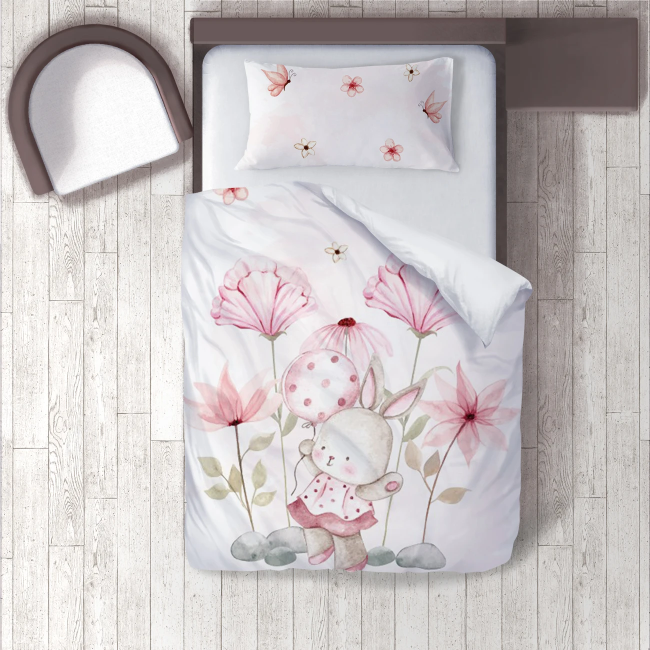 

Duvet Cover Set Bedding Set Pillow Case for Baby and Kids Room 3D Printed Beige Rabbit Red Flower Model 1409