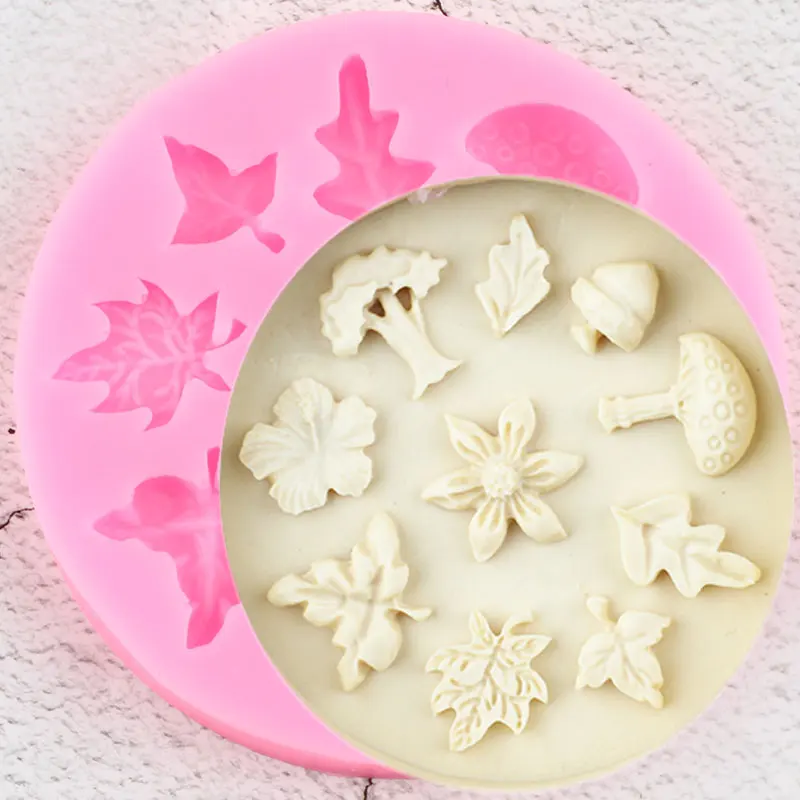 Flower Leaves Tree Shape Silicone Molds Mushroom Fondant Cake Decorating Tools Cupcake Topper Candy Chocolate Gumpaste Moulds