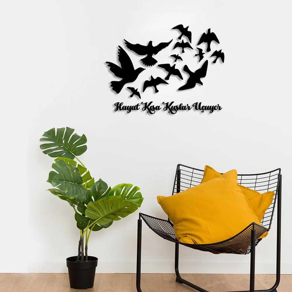 Life Is Short Birds Flying Handwriting Wall Room Home Accessory Wooden Table 50x37cm