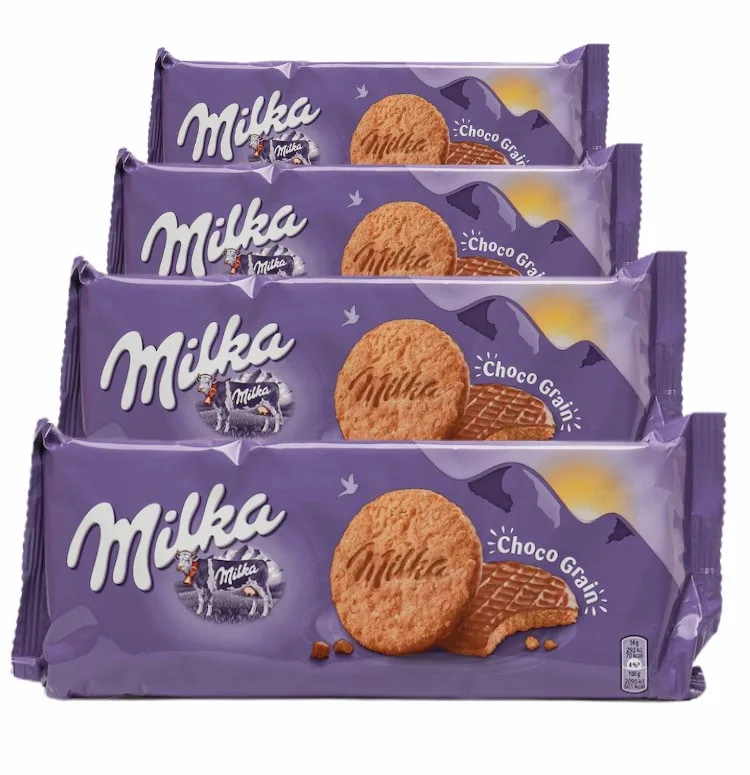 รีวิวช็อกโกแลตชิ้นเล็ก Milka พร้อมธัญพืชและช็อกโกแลตนม 126 ชิ้น (4 ชิ้น) สำหรับผู้ชื่นชอบขนมกรุบกรอบ