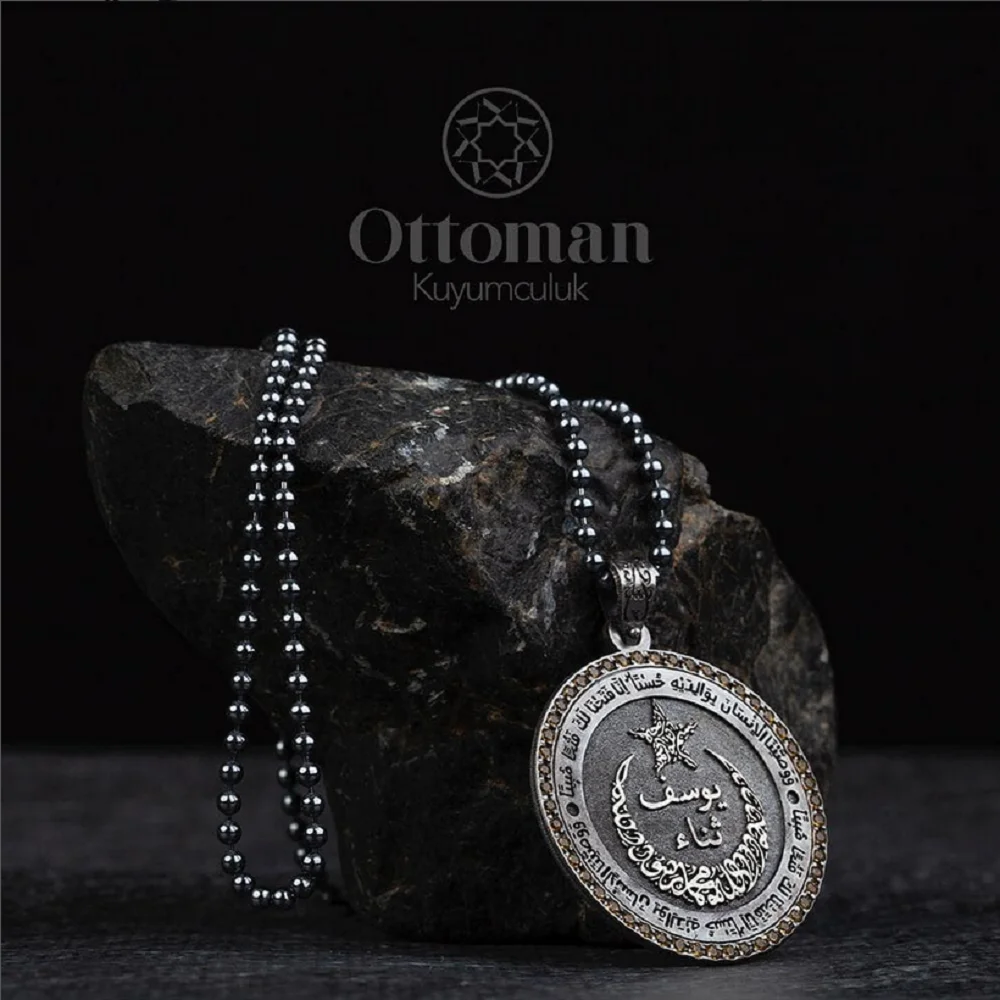 Moon Yildiz Silver Necklace Pendant Turkish Handmade 925 Silver Jewelry Orijinal Necklace Box Gift For Men Written Necklace