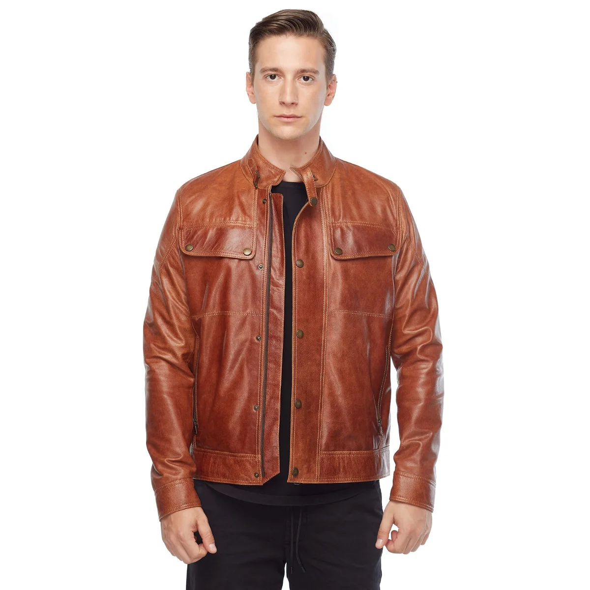 Addo Male Genuine Leather Coats Tan Orjinal Lambskin Autumn Winter 2022 Biker Slim Large Size VintageTürkiye