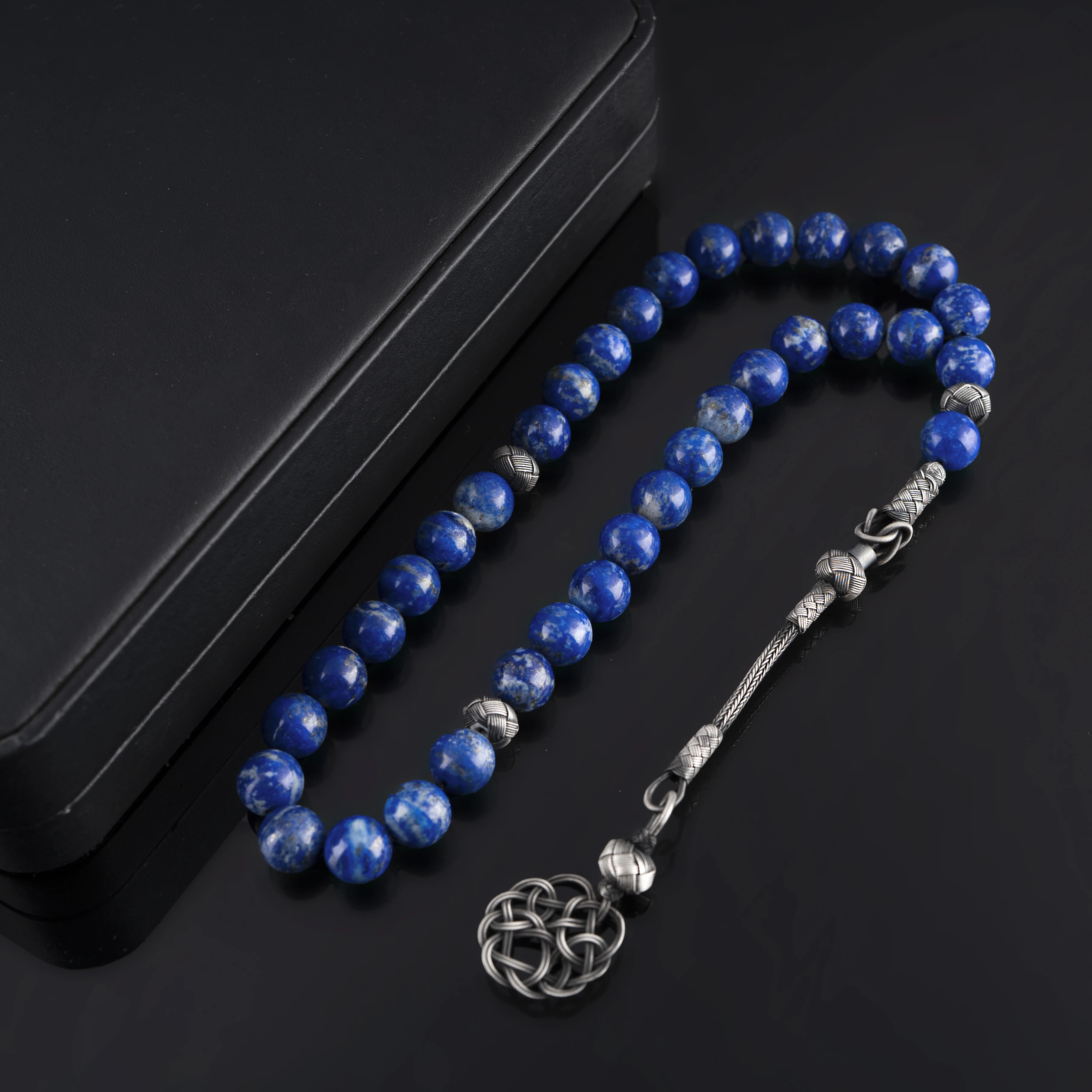 High Quality Guaranteed Muslim rosary 925 Silver Accessories For Men Tassel Original Tiger Eyes stone 33 Pcs size 10mm Blue gray