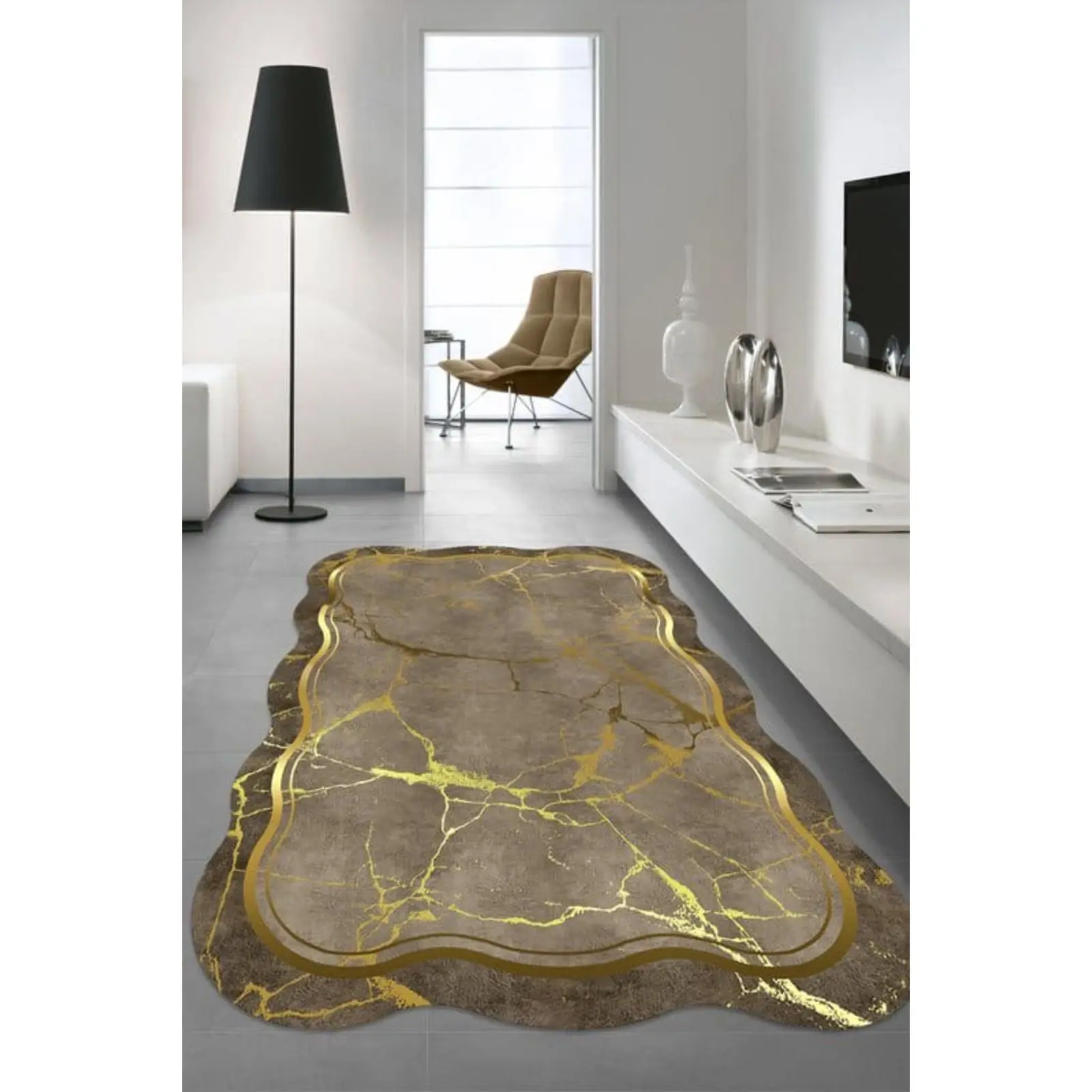 Laser Cut Marble Look Patterned Modern Carpet Non-Slip Sole  Turkish Rug Quality Living Room Decoration Mat Decor Bedroom,