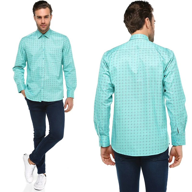 Printed Plaid Polka Dot Men Shirt Long-Sleeved Casual Shirts For Men Regular Green Male Dress Shirts Camisas Masculina varetta