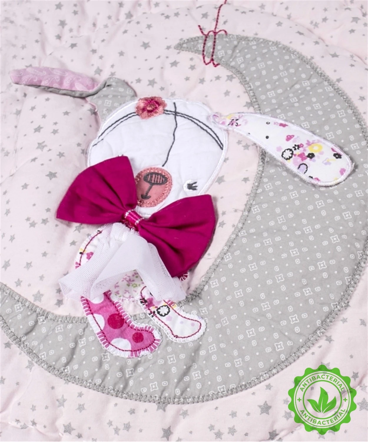 Cigit Rabbit Embroidered Pieced Baby Girl Quilt Handmade Rabbit Gray Pink Cotton Cute Sleeping Bed Pretty Darling Melodious