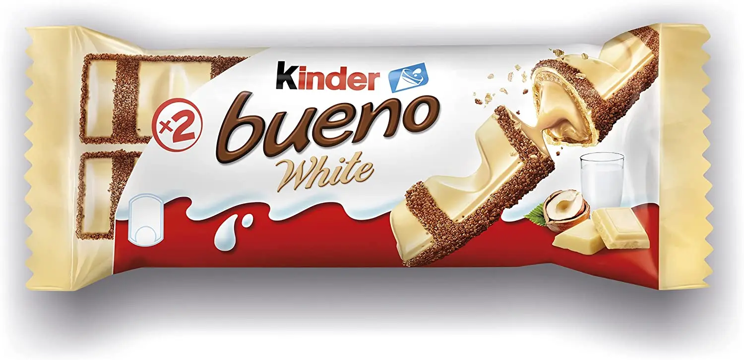 Good white Kinder-box di 30 unità con 2 barre per unità-barre di cioccolato bianco e wafer. Wafer di cioccolatini al latte ricoperto di latte e nocciole. Barre cremose cremose