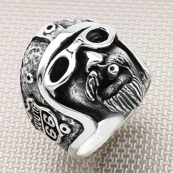 

Elegant Gothic Big Design 925 Sterling Silver Route 66 Head Biker Men's Ring American Jewelery Accesory Gift Him