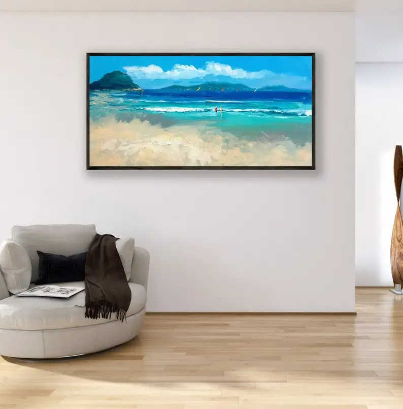 

Beach seascape Sky Blue abstrac oil Painting on Canvas Hand Painted Wall Art Picture Living Room Home Decoration wall paper