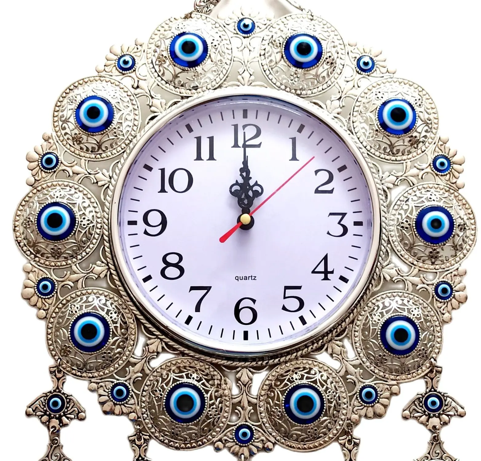 Evil Eye Beaded Silver Plated Wall Clock