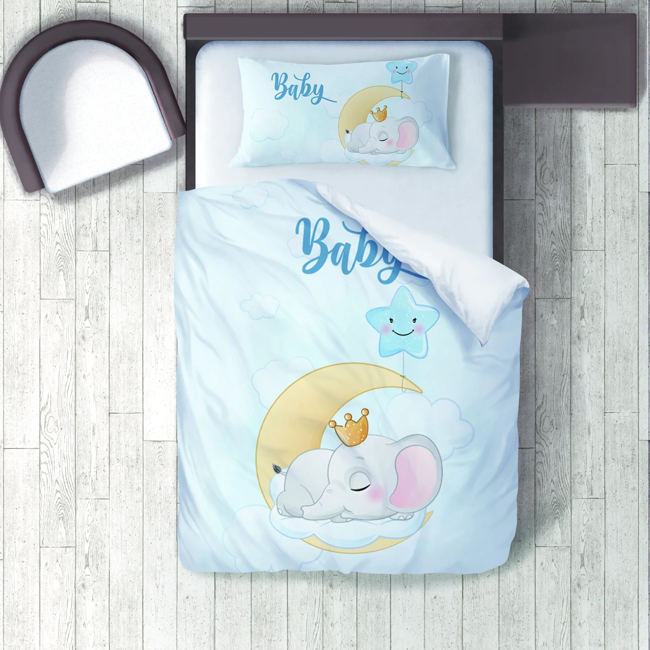 

Duvet Cover Set Bedding Set Pillow Case for Baby and Kids Room 3D Printed Light Blue Baby Moon Elephant Star model 171