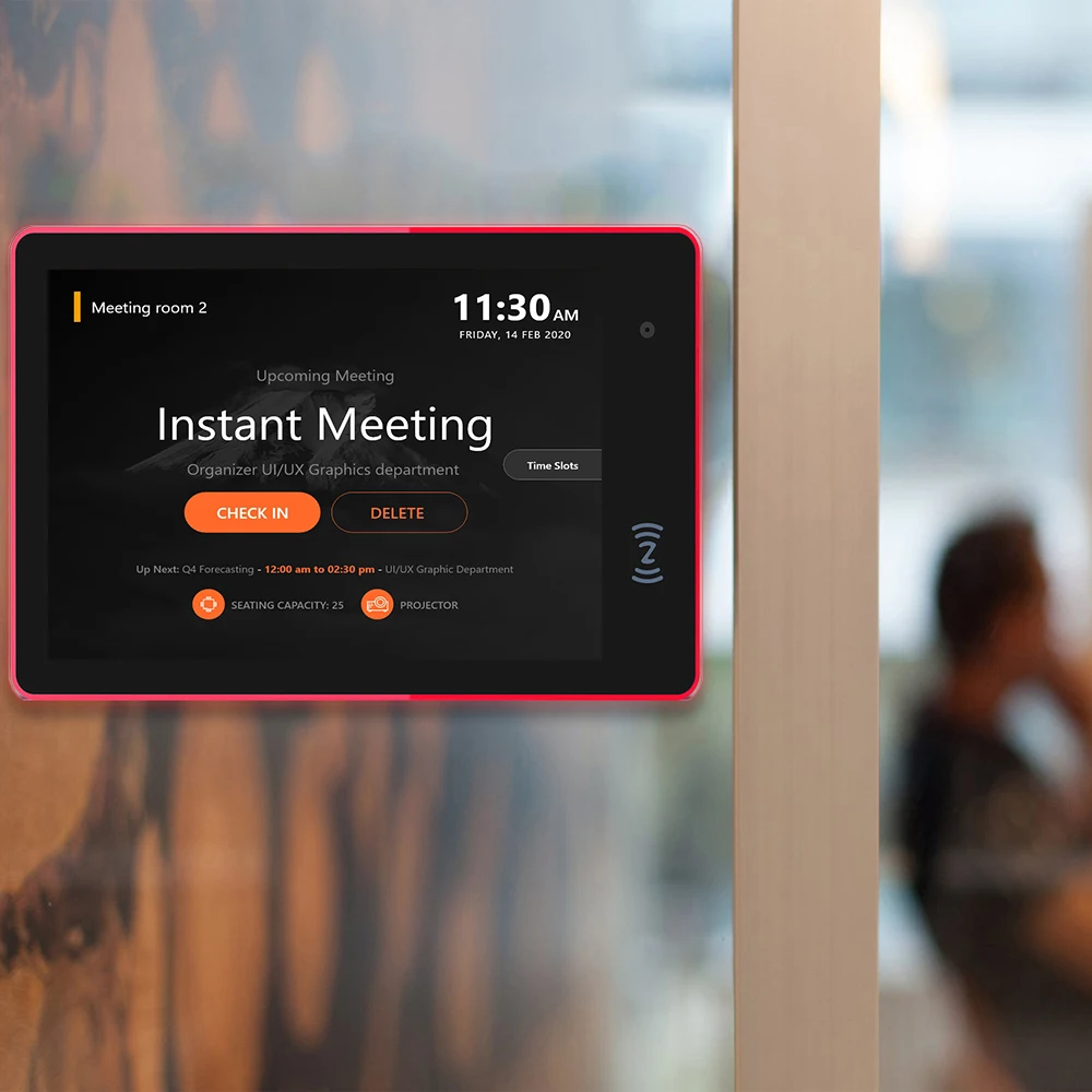 Tablet pc industri Android PoE 10.1 inci, dengan bilah LED-Multi Warna-NFC-kamera untuk tampilan jadwal ruang rapat konferensi