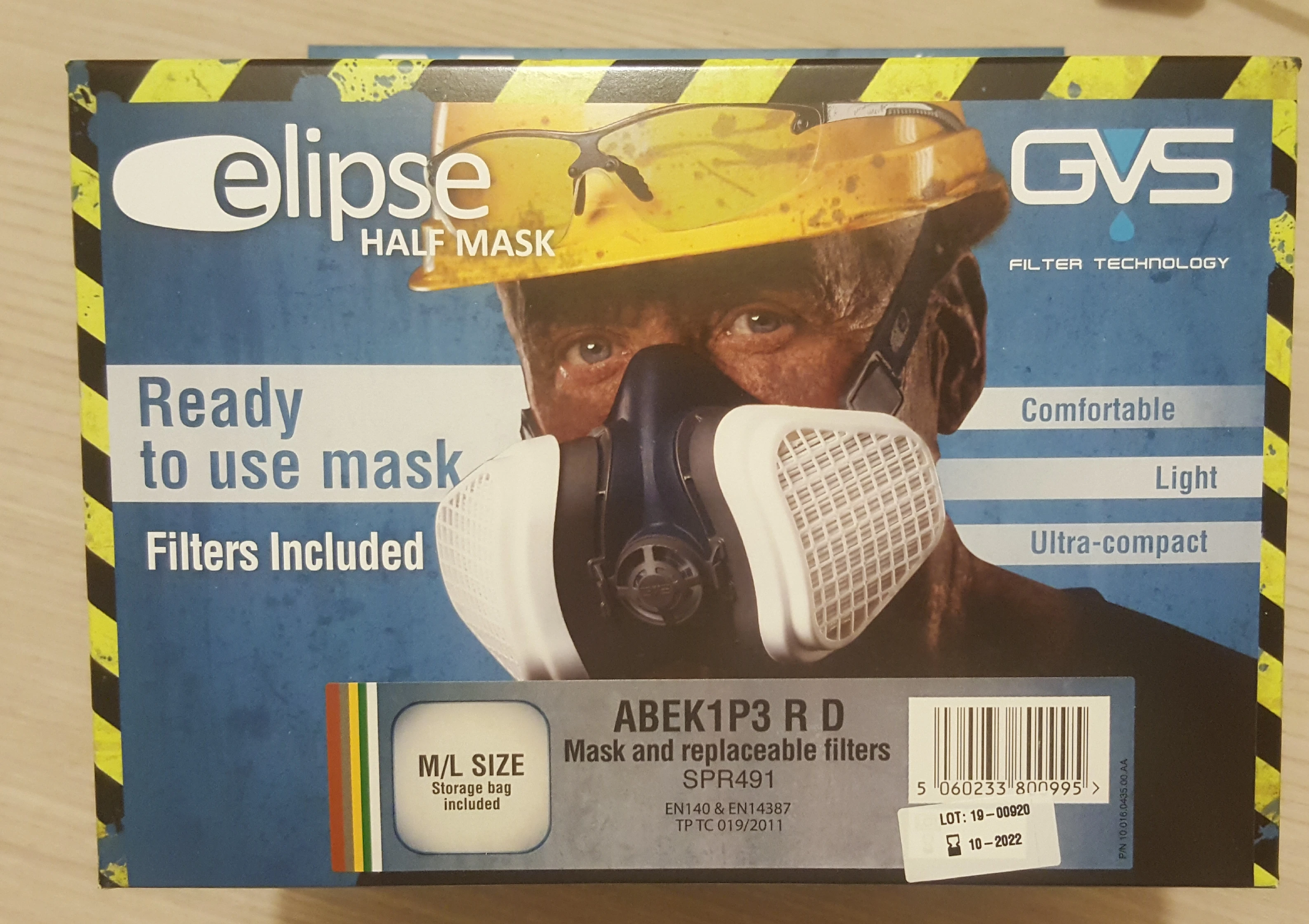 GVS SPR491 Elipse ABEK1 P3 Half Mask Respirator Filter A1B1E1K1 P3 Protection against dust, odor and chemicals M/L Size