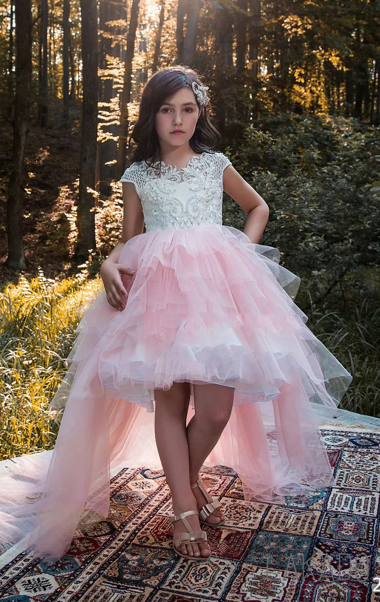 

Girls High Low Fluffy Pageant Dress For Birthday Party 5-12 Years