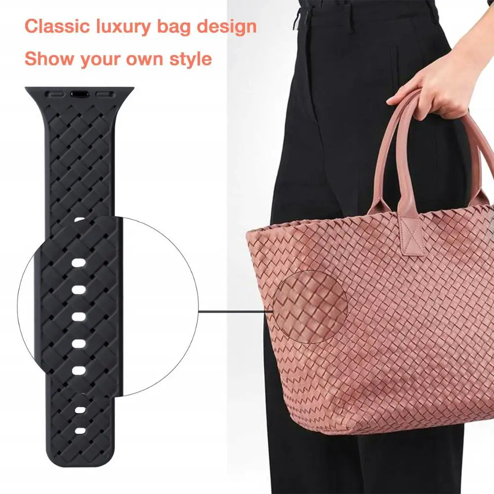 Silicone Strap for Apple watch band 44mm 40mm 45mm 41mm 42mm 38mm Accessories Woven Pattern bracelet iWatch series 6 5 4 3 SE 7 image 3