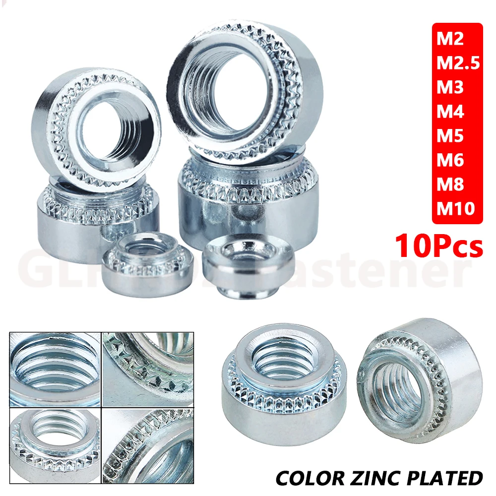 10pcs M2 M2.5 M3 M4 M5 M6 M8 M10 Sheet Metal Self-Clinching Nuts Clinch Swage Inserts Press Rivet Nuts Zinc Plated Carbon Steel