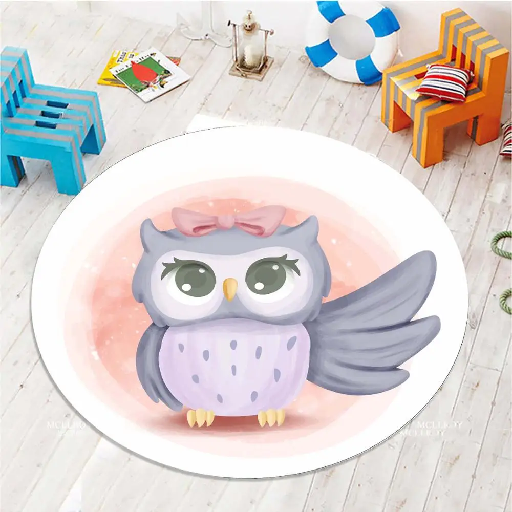 

Else Funny Little Pink Purple Owl 3d Pattern Print Anti Slip Back Round Carpets Area Round Rug For Kids Baby Children Room